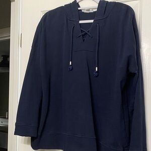 J Jill Navy Blue Hoodie with Drawstring